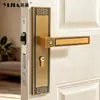 Fechaduras de porta retrô estilo chinês para quarto e escritório, maçanetas de porta universais estilo chinês novo para cozinha e banheiro em bronze amarelo