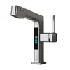 Fabricante de Torneiras Kaiping Torneira de Banheiro Monofuro de Metal Maciço com Display Digital e Mangueira Extensível para Lavatório, Quente e Frio
