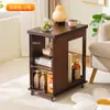 Mesa Pequena Multifuncional Dobrável de Bambu para Apartamentos Pequenos, Aparador Lateral para Sala de Estar, Carrinho Móvel Doméstico, Mesa Lateral para Sofá
