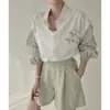 Camisa de Manga Larga Informal con Estampado de Letras Patchwork de Diseño Nicho Chic Coreano en 4 Colores