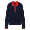 Suéter de Cachemir con Punto Trenzado para Mujer con Cuello de Color Contrastante, Diseño Elegante, Otoño/Invierno 2026, Abrigo Superior Suave y Versátil