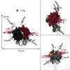 Ramillete de muñeca estilo gótico transfronterizo de rosa negra y roja, broche de encaje oscuro para Halloween, flor de tela artificial para fiesta y banquete