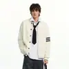 Suéter Cardigan Bloco de Cores Flor Torcida Masculino Feminino 2026 Novo Retrô High-End Sport Casal Outono Inverno Malha Top