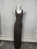 Novo Vestido Longo Regata Jinjie Estilo Kardashian Retro com Fenda e Decote em U