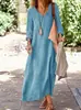 Novo Vestido Feminino 2026 Primavera/Verão Estilo Europeu e Americano Transfronteiriço Cor Sólida Artístico Decote V Respirável Bainha Solta