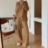 Conjunto de suéter casual tipo pullover europeo y americano para mujer, nuevo estilo otoño e invierno, holgado y adelgazante, conjunto de dos piezas con pantalones de punto de pierna ancha