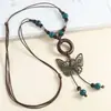 Collar con Colgante de Mariposa Estilo Étnico, Cadena Larga de Madera Vintage Versátil para Suéter, Accesorio de Ropa Ajustable