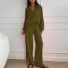 Calça Wide Leg Cardigã Temperamento Amazon Bolso Transfronteiriço Algodão Linho Casual Moda Primavera e Outono Terno Esportivo Manga Longa