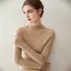 Suéter de cachemira pura premium sin costuras para mujer, cuello medio alto, acanalado, corte ajustado, suéter de punto base adelgazante
