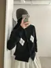 Cárdigan de Punto Nuevo con Patrón de Diamantes Jacquard Retro Estilo Universitario Suéter Holgado Abrigo de Otoño Invierno Top de Cuello Redondo Estilo Coreano para Mujer