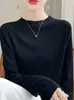 Top de Punto de Alta Gama Estilo Nuevo 2025 de Cuello Medio Alto Elegante para Mujer para Otoño e Invierno con Color Puro Aspecto Adelgazante