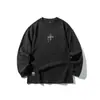 Yidao Vintage 25 Otoño Nuevo Retro Americano Bordado Letra Bambú Algodón Holgado Versátil Cuello Redondo Manga Larga Camiseta