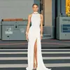 Vestido Elegante de Color Sólido, Sin Mangas, de Cuello Halter, Estilo Nuevo Europeo y Americano, Sexy, Delgado, sin Mangas, Hombros Descubiertos, con Abertura, para Celebridades