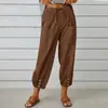 Directo de fábrica, en stock, pantalones cropped de color liso para mujer, con cordón y cintura elástica, estilo harén, disponibles en varios colores, pantalones casuales tipo linterna, envío directo disponible