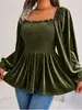 Camiseta casual de moda Anno autodesenvolvida 2026 europeia e americana feminina site independente Amazon veludo franzido top