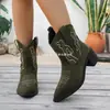 Botas curtas de ganga retro bordadas, famosas na internet, de salto grosso, de cano médio, europeias e americanas, transfronteiriças, foscas, atacado em tamanhos grandes
