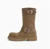 Botas Martin vintage de cuero súper suave para mujer, nuevo modelo 2026, botas de motociclista, botas de vaquero western, tacón grueso, punta redonda, botines apilados