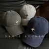 Gorra de Béisbol Bordada con Estrella de Cuatro Puntas Estilo Retro Americano para Mujer, Gorra con Visera Estilo Coreano para Cabezas Grandes, Gorra de Pico Estilo Calle para Adelgazar el Rostro para Hombre