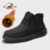 Sapatos Masculinos Gorilla 2026 Inverno Novo Couro Genuíno Versátil Cano Alto para Homens Preto Forrado com Lã Sola Grossa Casuais de Couro para Homens