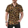 Camisa Masculina Transfronteiriça Havaiana Sexy Estampa de Leopardo Vermelho Roupas Masculinas Casual Retro Verão Praia Estilo de Rua