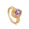 Anillo de Flor de Bauhinia Popular de Xiaohongshu, Anillo de Zirconia Morada Retro, Noble y Elegante, Joyería de Mano Exquisita