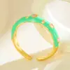 Novo Anel Aberto Colorido Estilo Chinês em Formato de Coração com Gotejamento de Tinta e Zircônia Incrustada para Mulheres com Design Retrô e Versátil