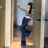 Calça jeans feminina levemente flare, novo estilo outono 2026, azul retrô, super popular, que cobre o quadril, elástica, calça flare que afina