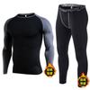 Conjunto de Roupa Fitness Transfronteiriço para Homens, Camada Base Quente Forrada com Lã de Inverno, Roupa de Treino Esportivo para Basquete Corrida, Conjunto de Duas Peças