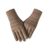 Guantes de cuadros de color sólido transfronterizos para hombres y mujeres, cálidos de invierno, forrados de felpa, tejido grueso tipo lana, pantalla táctil, guantes de alta gama