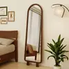 Espejo de tocador estilo vintage para dormitorio, espejo de pie de madera maciza para niñas, espejo de pie para uso doméstico, espejo de cuerpo entero para colgar en la pared para mujeres jóvenes, estilo Ins