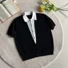 Camiseta de punto de manga corta con solapa falsa de dos piezas para hombre, colorblock de verano, tacto de alta gama, estilo "Old Money", top casual holgado