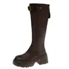 Botas de Motocicleta de Cuero con Tacón Grueso para Mujer, Moda Otoño 2026, Botas de Caballero Largas hasta la Rodilla, Adelgazantes