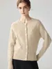 Nova coleção de outono, cardigã 100% caxemira pura para mulheres, gola redonda, padrão losango, suéter trançado, peça de outer wear de caimento solto