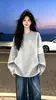 Moletom de designer outonal com gola redonda e mangas compridas para mulheres, estiloso, casual, solto, único, top versátil, estilo ins