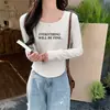 Diseño de Hombro Derecho Camiseta de Terciopelo Alemán de Manga Larga para Mujer en Otoño e Invierno Camisa Base Gruesa y Cálida Top con Efecto Adelgazante en la Cintura