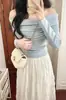 Top de Hombros Descubiertos Clavícula de un Hombro Color Albaricoque para Mujer Otoño/Invierno Manga Larga Ajustado Capa Interior Suéter de Punto Básico Jumper Talla Única