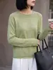 Suéter de punto, listo para usar, dobladillo enrollado, cuello redondo, top de punto sin costuras de manga larga para mujer