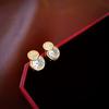Pendientes Geométricos Redondos de Circonita Compactos Estilo Lujo Ligero con Baño de Oro Real, Pendientes Elegantes Minimalistas de Nicho de Alta Gama para Mujer