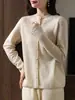 Cardigan de Lã Tricotado de Manga Longa Novo Estilo Outono/Inverno 2026 para Mulheres, Elegante, Versátil, Blusa de Caimento Solto com Botões Macios de Botão Único