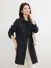 Abrigo de cachemira de longitud media de doble cara para mujer, de doble botonadura, hombro recto, corte holgado, gabardina de lana con cuello de solapa