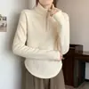1,0-150kg Tamanho Grande Meia-Zip Camiseta Básica Canelada para Mulheres, Nova Blusa Solta e Quente de Manga Longa para Outono e Inverno
