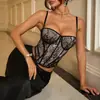 Moda Transfronteiriça Estilo Garota Apimentada Modelagem Espinha de Peixe Renda Strass Bojo para Seios Costas Abertas Amarração Camisola 71493