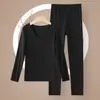 Conjunto de Roupa Íntima Térmica Escovada Sem Costura Decote Baixo Manga Longa Modelador Corporal Slim Tamanho Grande Top e Calça Outono Derong