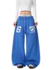 Pantalones de chándal casuales con estampado de letras azules para mujer y hombre, Pantalones de baile de jazz modernos de primavera, Pantalones deportivos de estilo holgado y relajado