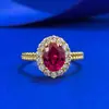 Anillo Mujing Cultivation Nuevo S925 Plata Chapado en Oro Estilo Europeo y Americano Rojo Paloma Artificial Ovalado 6*8, Diseño Clásico Versátil