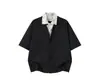 Camisa de Férias Falsa de Duas Peças Estilo Americano para Homens e Mulheres, Camisa Esportiva Cool de Rua para o Verão, Cardigan Top de Marca Tendência com Gola Cubana