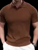 Nova camisa de malha de manga curta de verão para homens, camisa polo de seda gelada, gola V, camiseta de negócios slim fit, atacado transfronteiriço