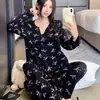 2026 Nuevo Pijama de Algodón Acanalado de Seda de Hielo con Cuello en V y Lazo Negro Conjunto de Ropa para el Hogar de Manga Larga para Mujer Celebridad de Internet Chic Francés