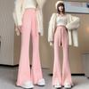 Pantalones acampanados slim de cintura alta de talla grande para mujer 2024 pantalones nuevos de otoño e invierno con caída recta de punto de pierna ancha