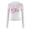 Iamgia*G conjunto de chaqueta corta con capucha de estampado de letras regular en hombros, estampado de leopardo, corte ajustado, elástico, con cremallera, y pantalón largo